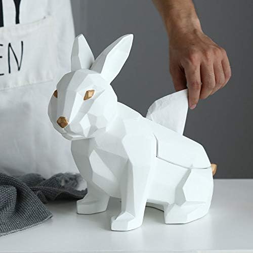 SPULPURI SPULPURA FIGURITES STATUE, geometrijski bijeli zečji dizajn životinja Figurice figurice kutije za tkivo papirnati ručnika